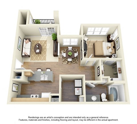 Floor plan for 1 bed, 1 bath, 760 sqft